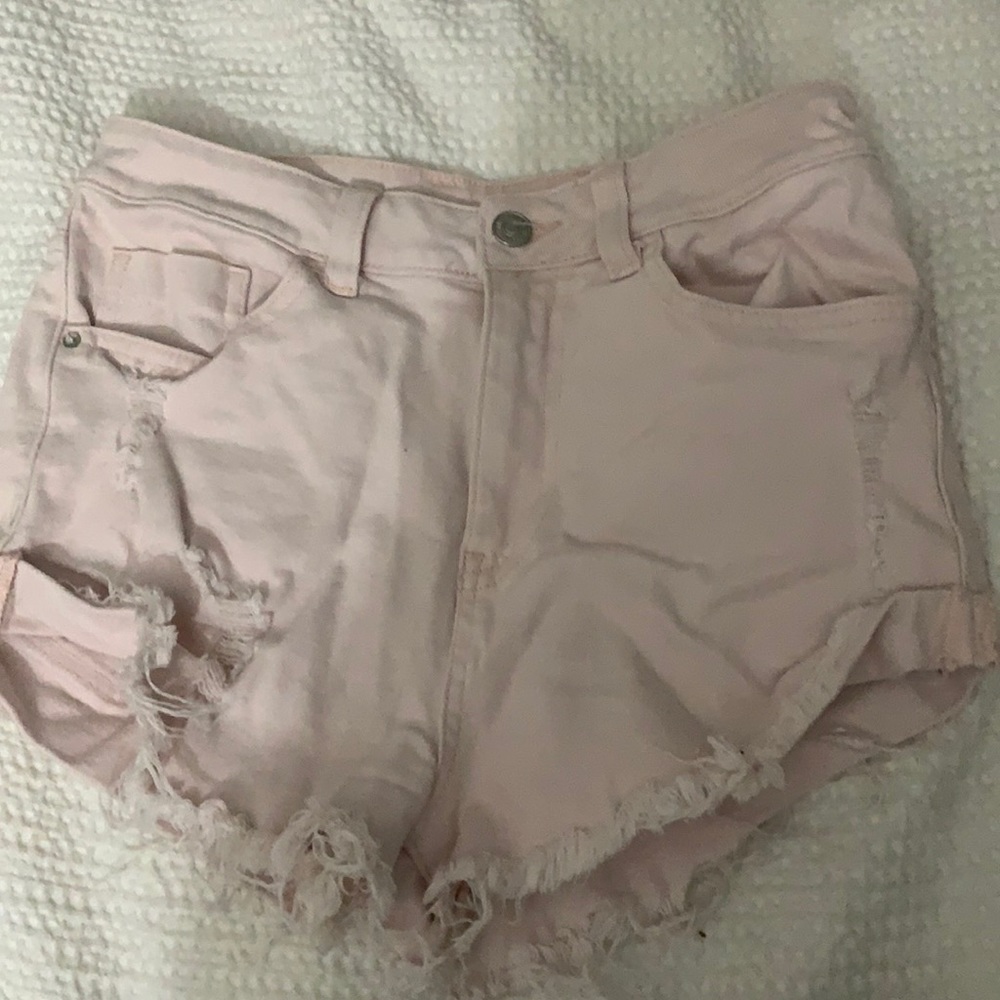 Pink denim shorts